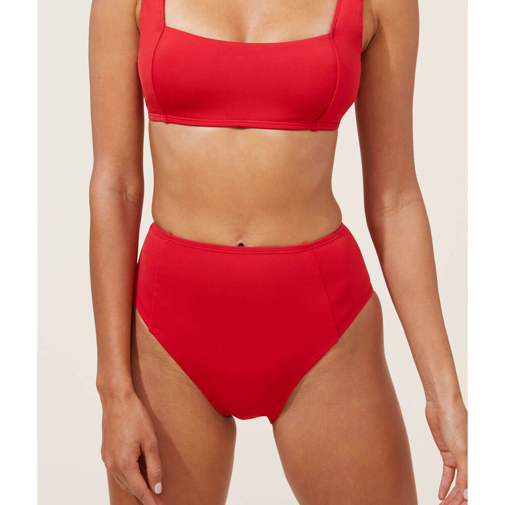 Andie The High Waist Cheeky Bikini Bottom - Eco Nylon - Cherry Red Size XSCHERRY